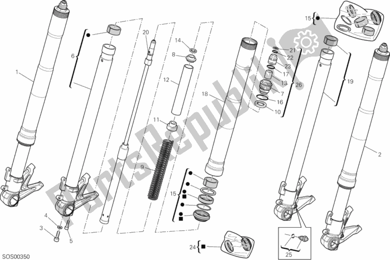 All parts for the Front Fork of the Ducati Superbike 848 EVO 2012